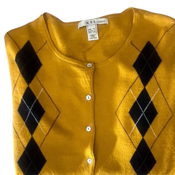 MNG by Mango Argil Mustard Long Sleeve Shell Button Preppy Old Money Sweater - Picture 4 of 6